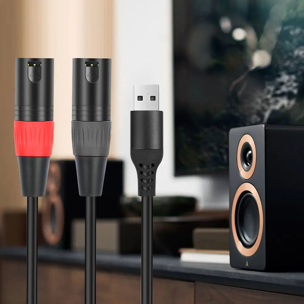 PC USB To Stereo Audio Cable Converter USB A To Dual XLR Male Audio Cable for Speaker Power Amplifier