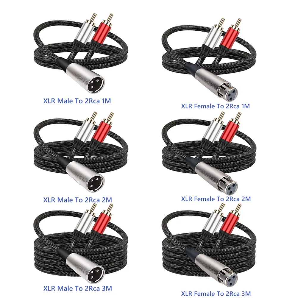 XLR To 2 RCA Cable Stereo Audio Interconnect Cable Adapter Clear Audio Signal Transmission for Headphone Amplifier Mic