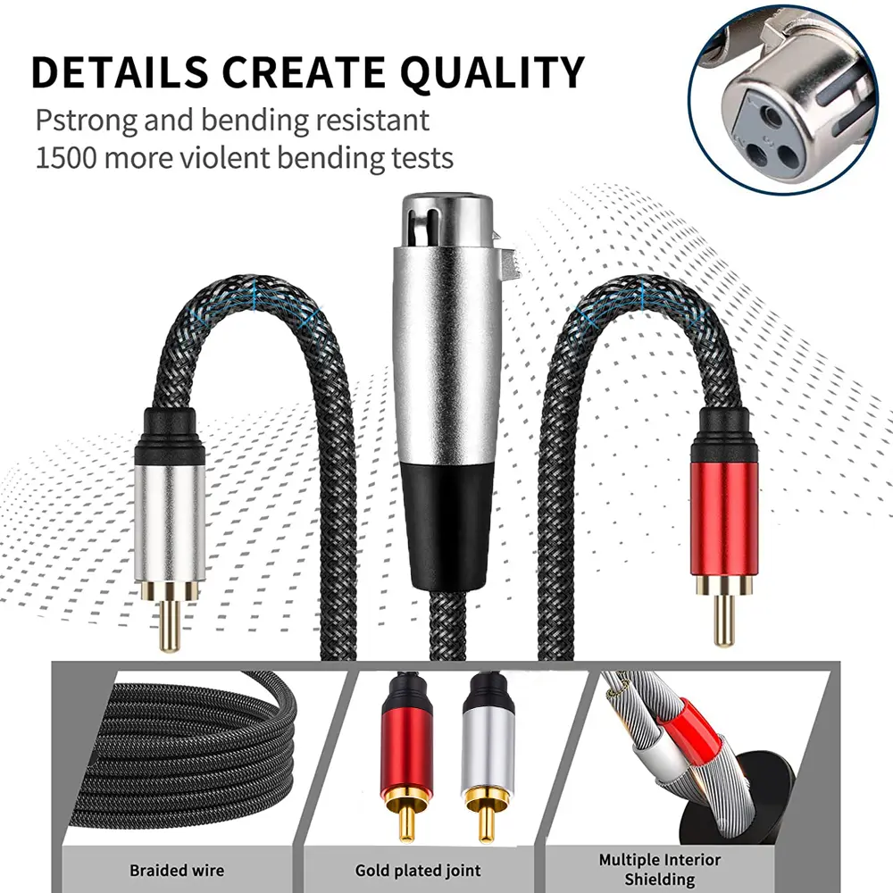 XLR To 2 RCA Cable Stereo Audio Interconnect Cable Adapter Clear Audio Signal Transmission for Headphone Amplifier Mic