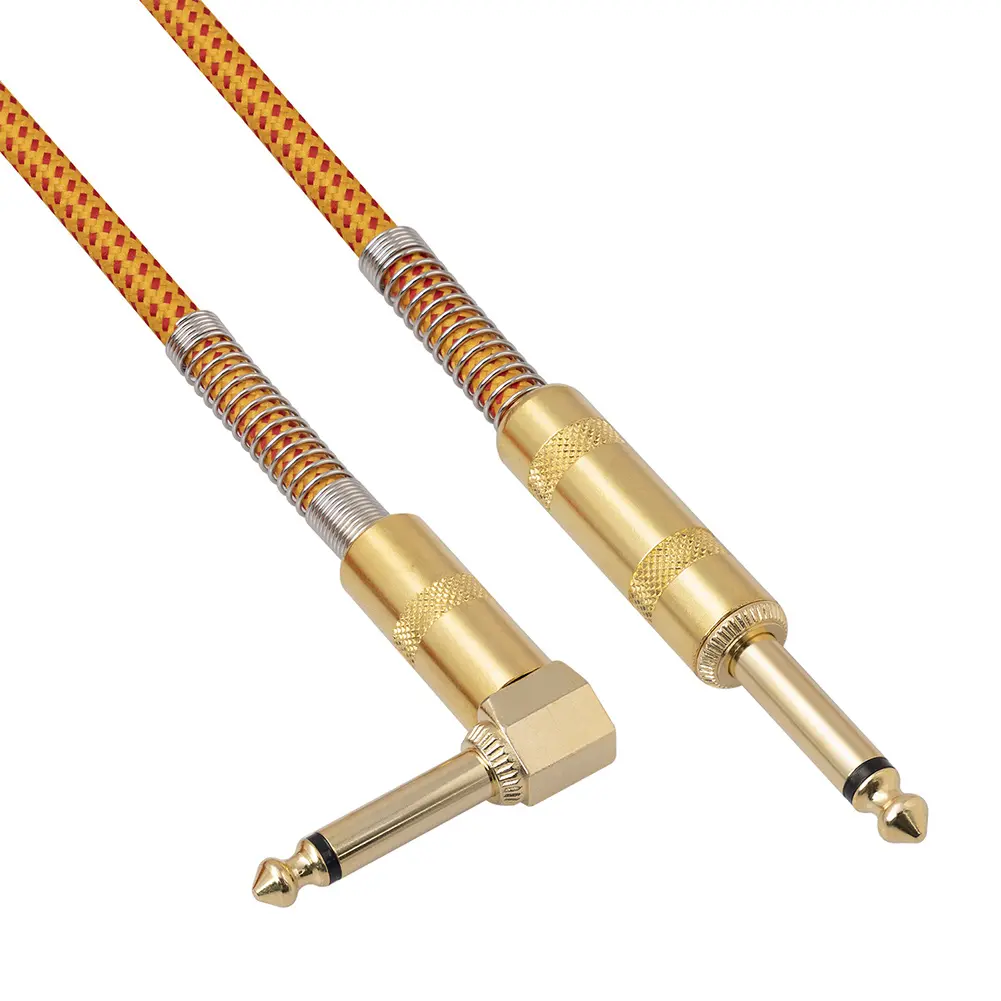 Gold-plated Connector Right Angle To Straight Guitar Cord Metal Shell for Electronic Keyboard Bass Guitar Instrument Cable