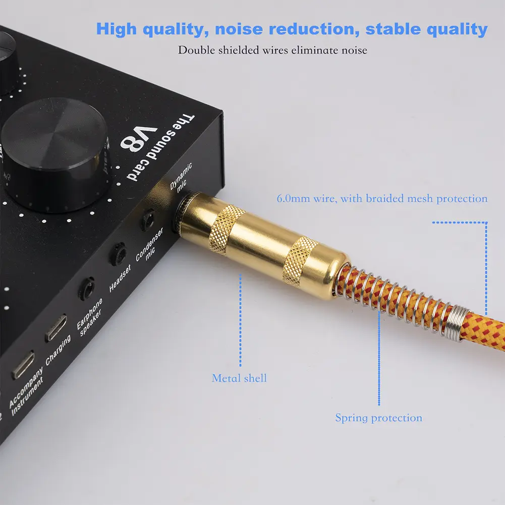Gold-plated Connector Right Angle To Straight Guitar Cord Metal Shell for Electronic Keyboard Bass Guitar Instrument Cable