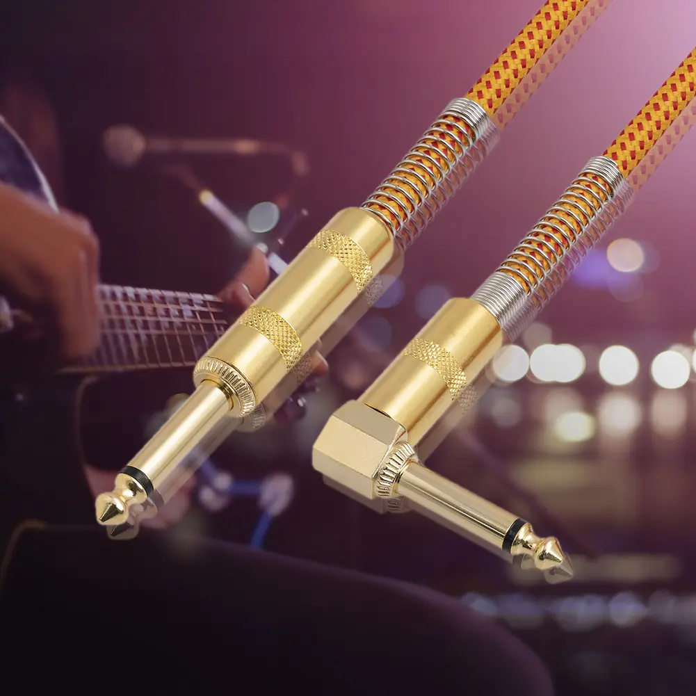 Gold-plated Connector Right Angle To Straight Guitar Cord Metal Shell for Electronic Keyboard Bass Guitar Instrument Cable