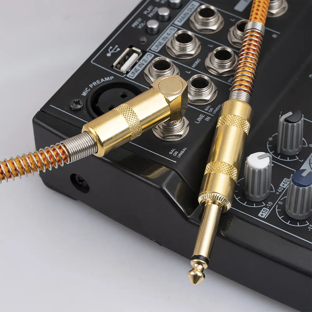 Gold-plated Connector Right Angle To Straight Guitar Cord Metal Shell for Electronic Keyboard Bass Guitar Instrument Cable