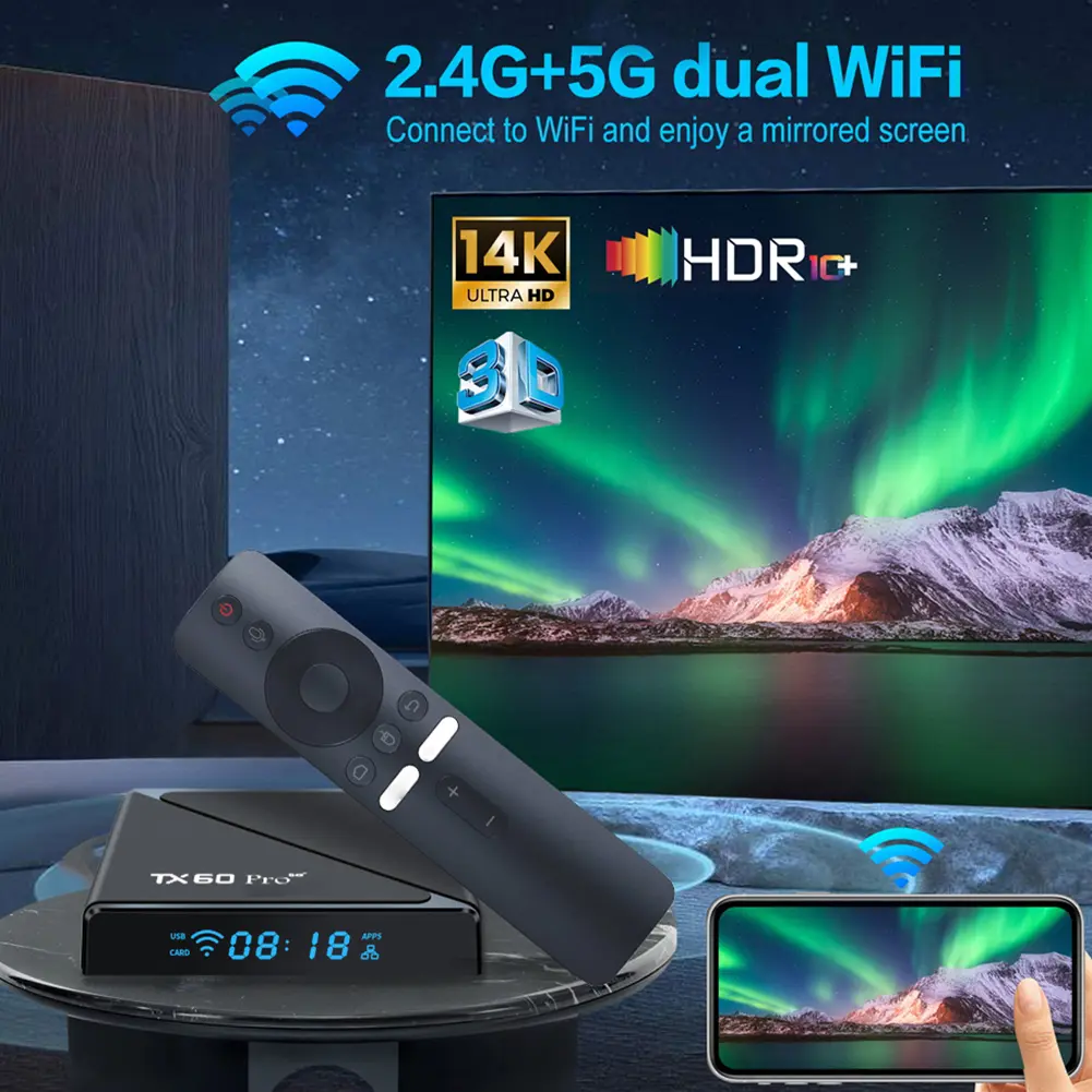 TV Box Android 16 16GB 256GB Media Player 14K 2.4G/5G Dual WiFi Set Top Box with Remote Android Box