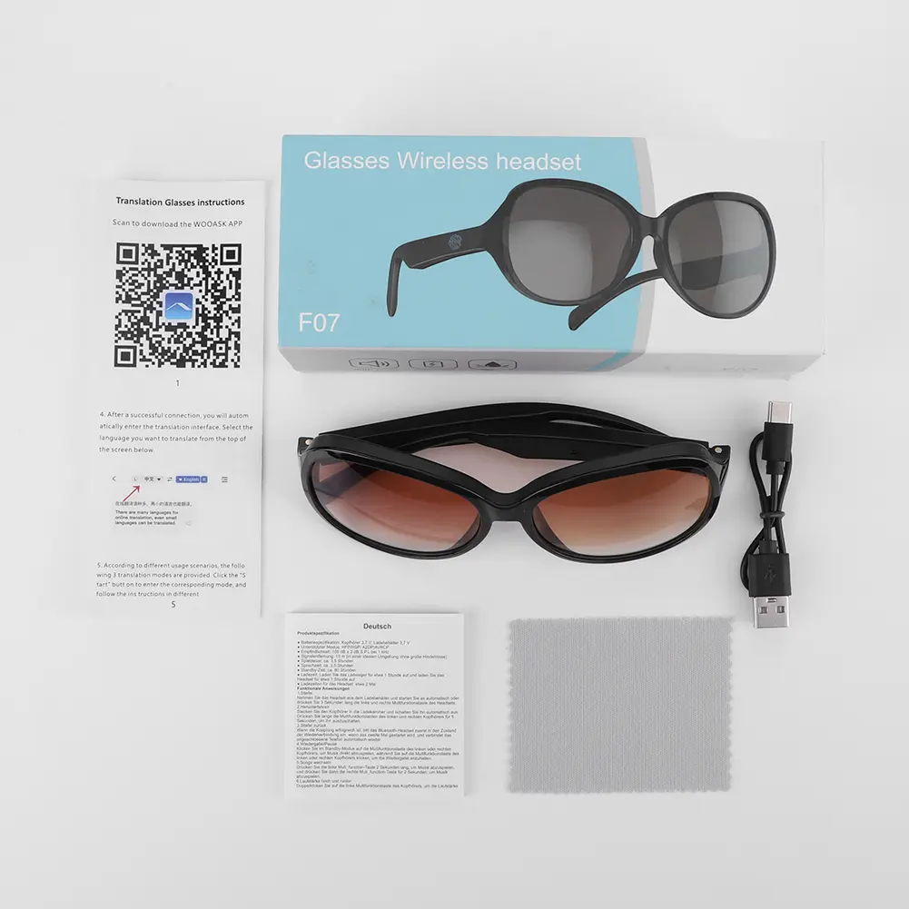144 Languages Smart Glasses Translator Bluetooth-Compatible 5.3 Translator Glasses & Headset Open Ear Sunglasses for Men & Women