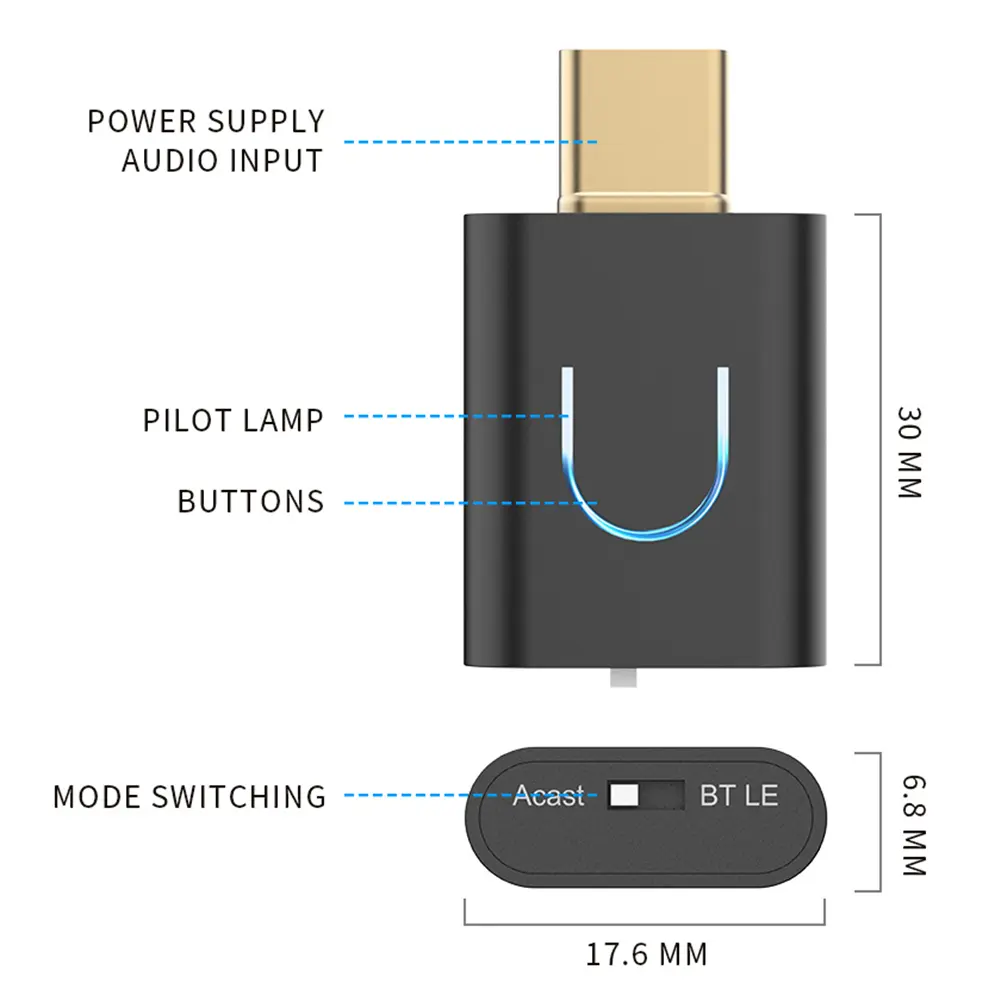 Audio Transmitter Bluetooth-Compatible 5.4 Type-C Wireless Stereo Music Adapter AptX-LL/HD Wireless Adapter for PS 5 for PS 4