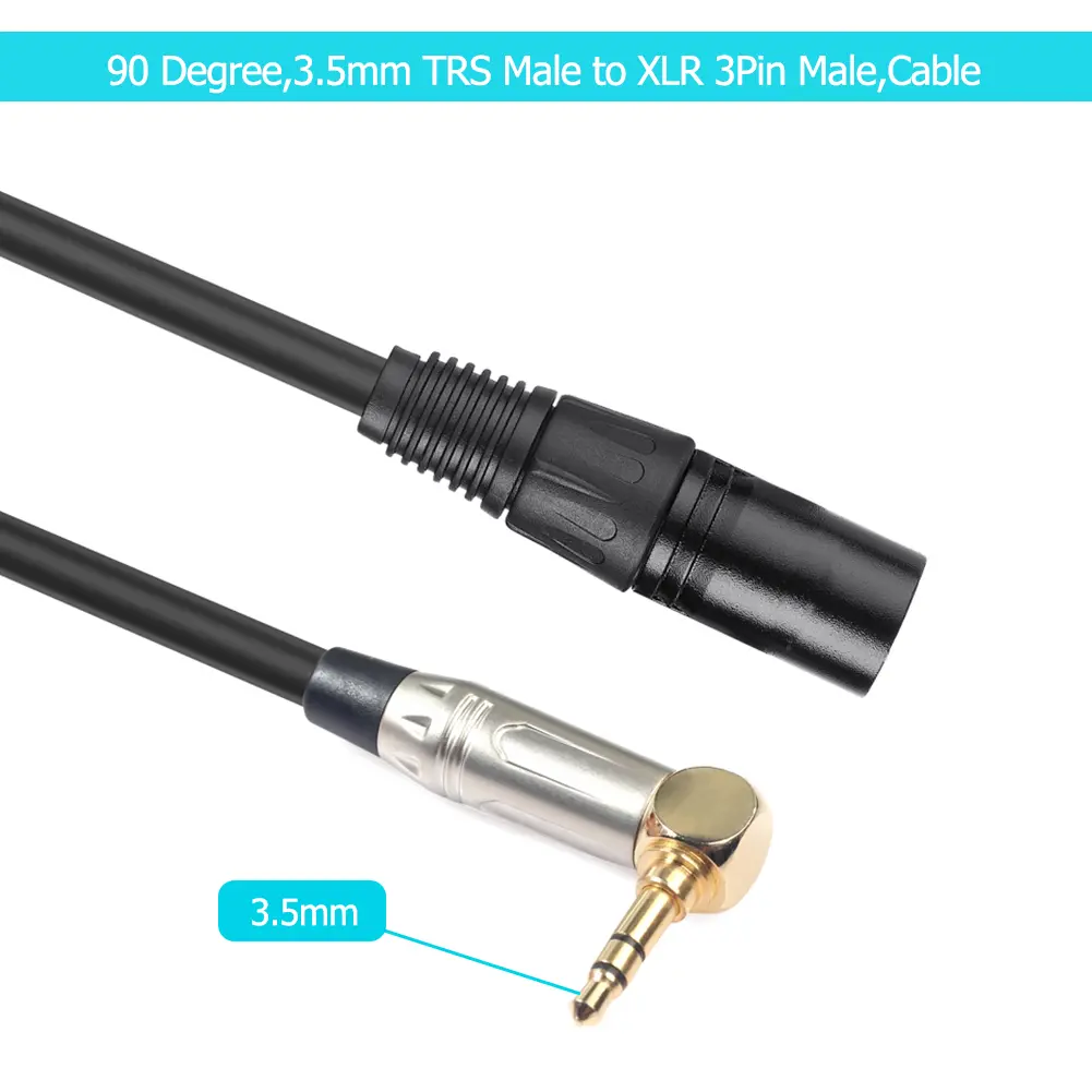 90 Degree 3.5mm Stereo TRS Male To XLR 3Pin Male Audio Cable 0.3m Audio Cable Wire Black Accessories for Headphone Microphone