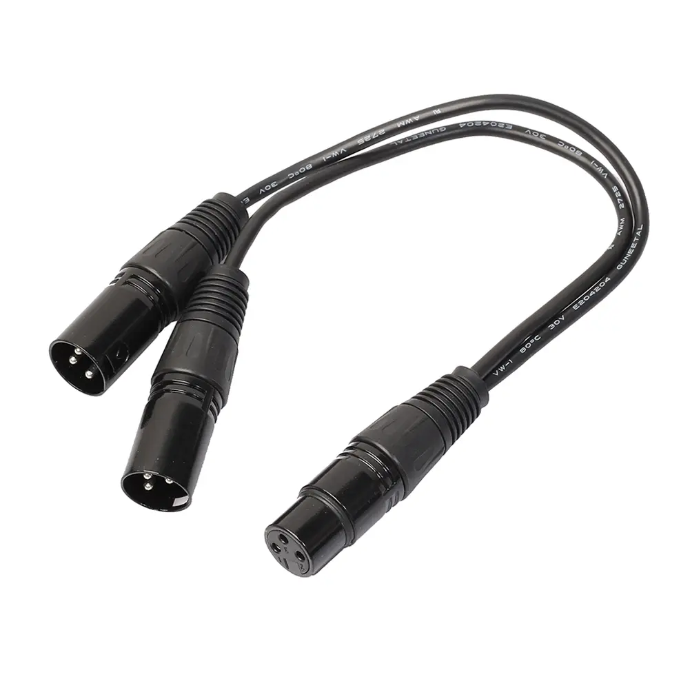 3Pin XLR Female Jack To Dual Male Plug Y Splitter Adapter Cord Professional Extension Cable Black for Microphone