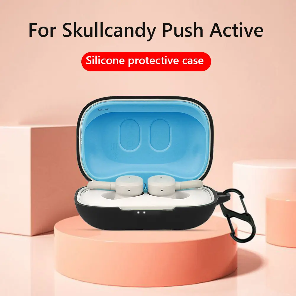 Wireless Earphone Box Cover with Hook for Skullcandy Push Active (Black)