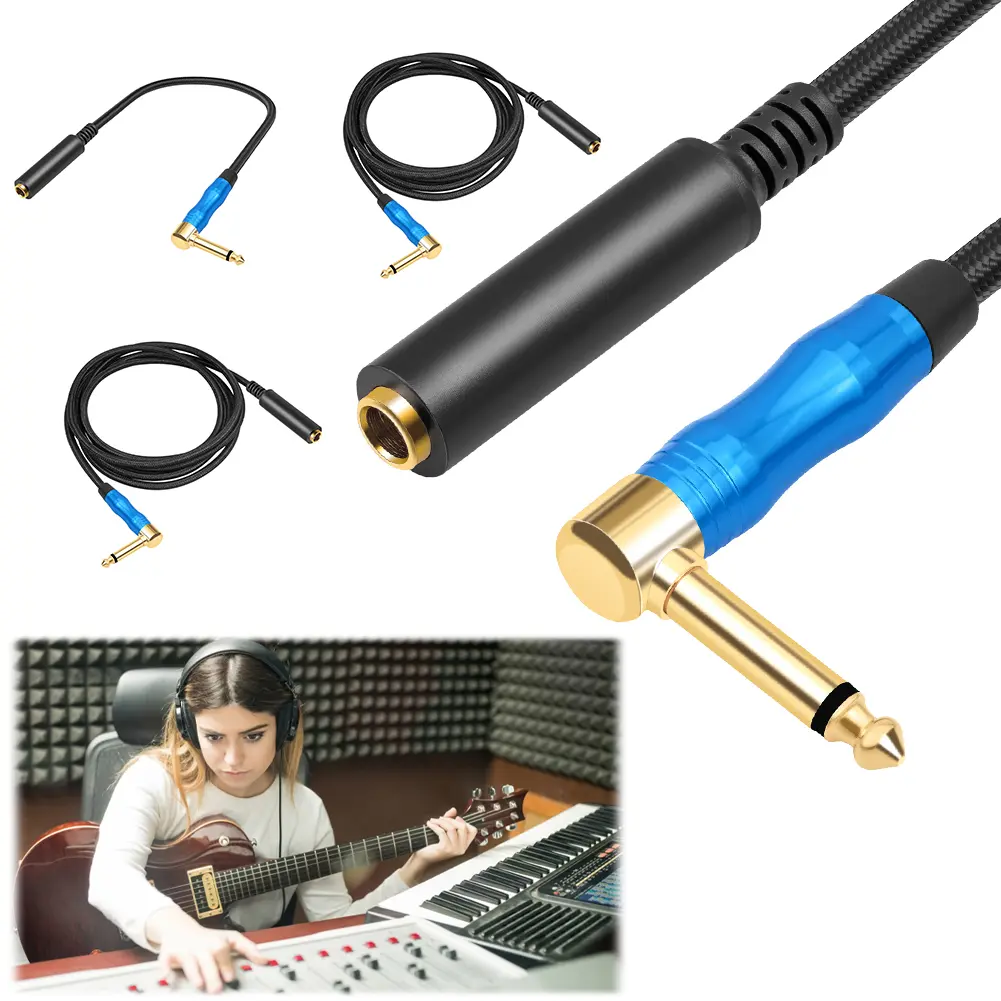 1/4 Inch Right Angle 6.35mm Male To Female Audio Extension Cord Aluminum Alloy Male To Female Audio Extension Cable for Guitars