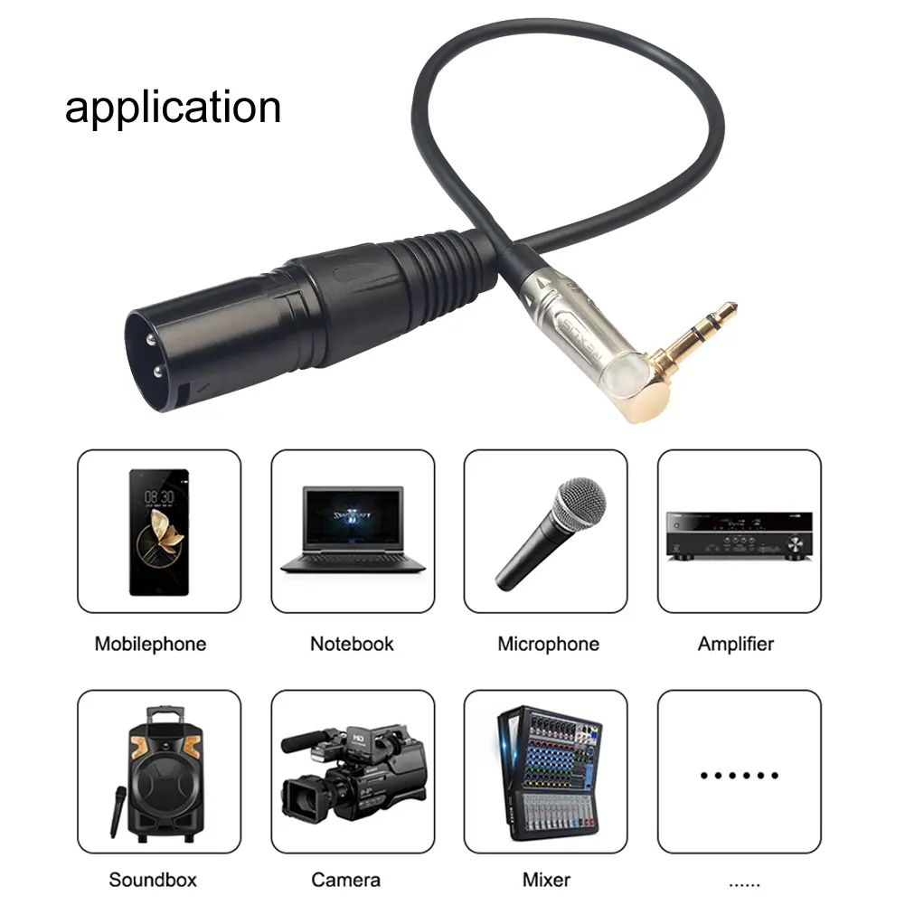 90 Degree 3.5mm Stereo TRS Male To XLR 3Pin Male Audio Cable 0.3m Audio Cable Wire Black Accessories for Headphone Microphone
