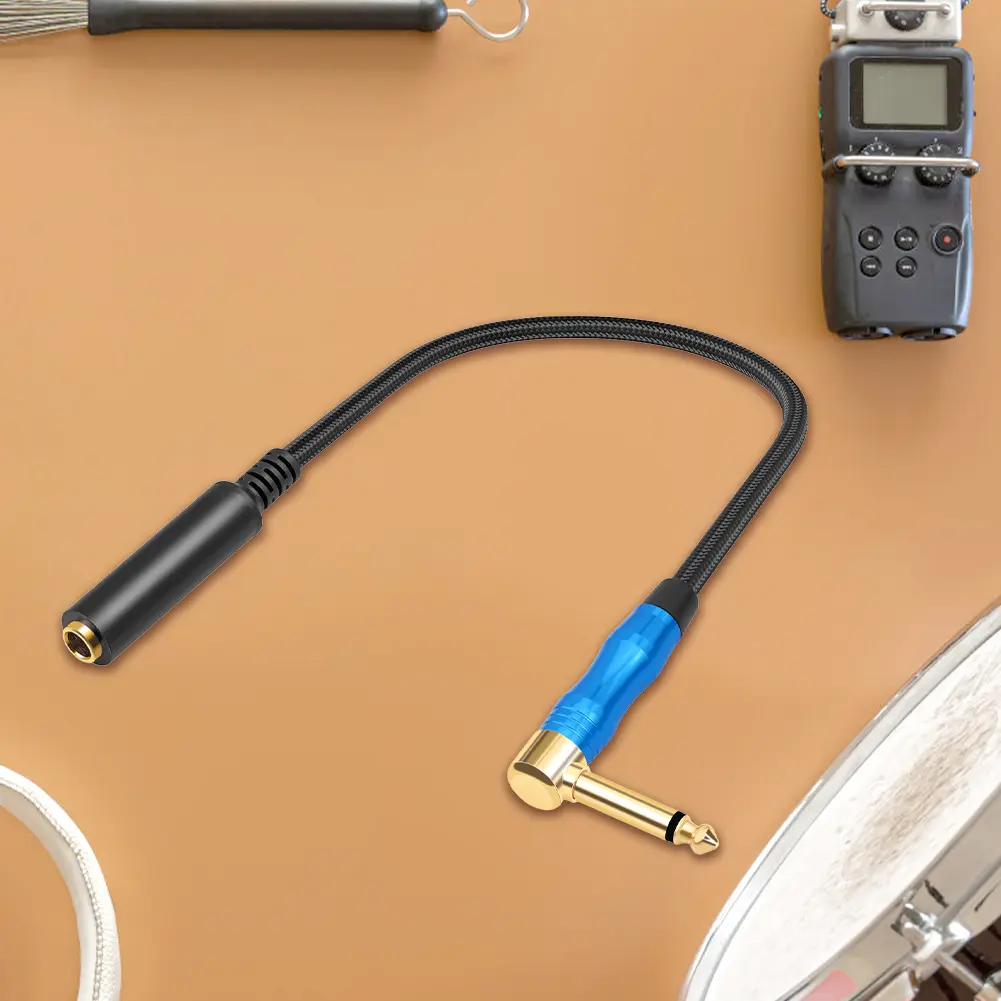 1/4 Inch Right Angle 6.35mm Male To Female Audio Extension Cord Aluminum Alloy Male To Female Audio Extension Cable for Guitars