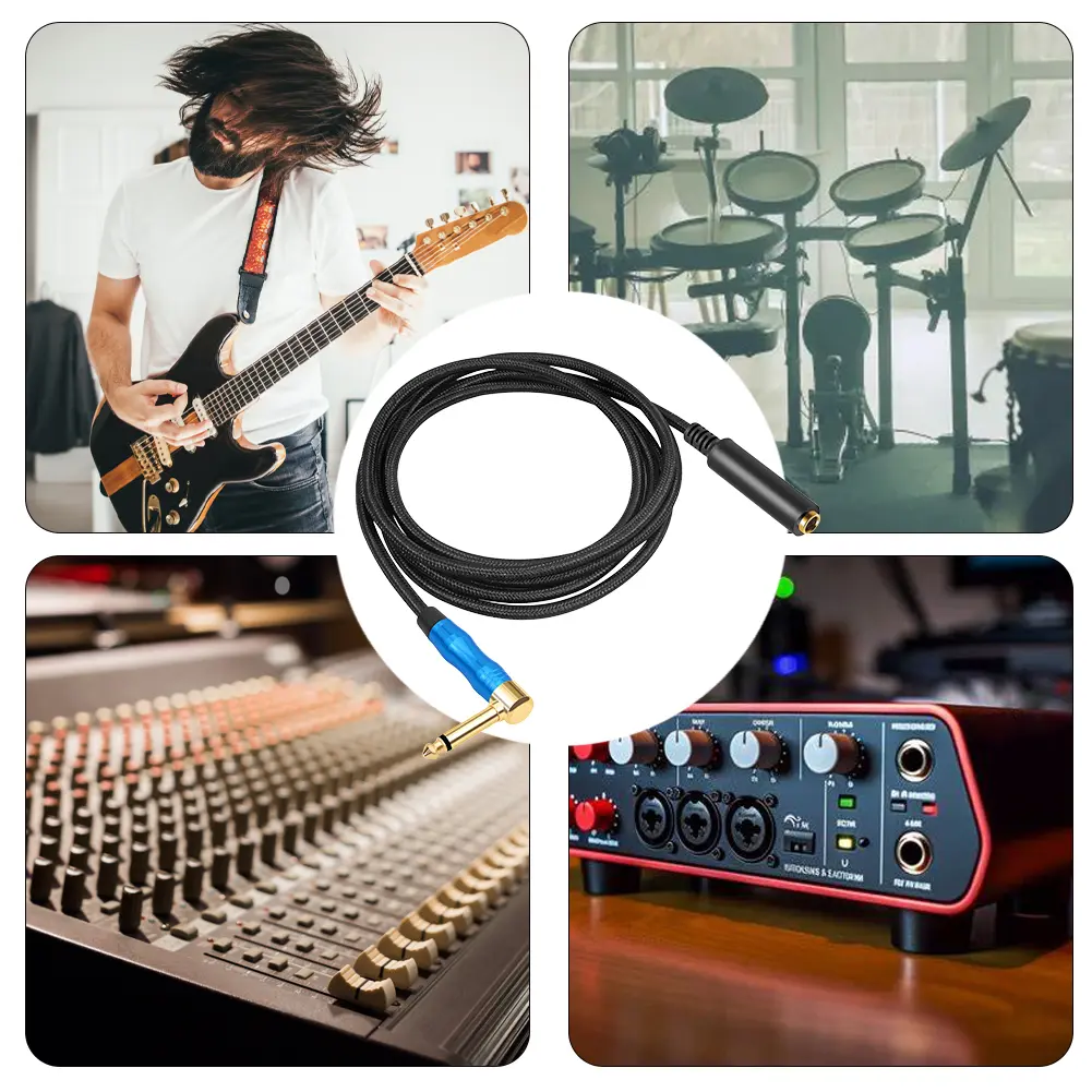 1/4 Inch Right Angle 6.35mm Male To Female Audio Extension Cord Aluminum Alloy Male To Female Audio Extension Cable for Guitars