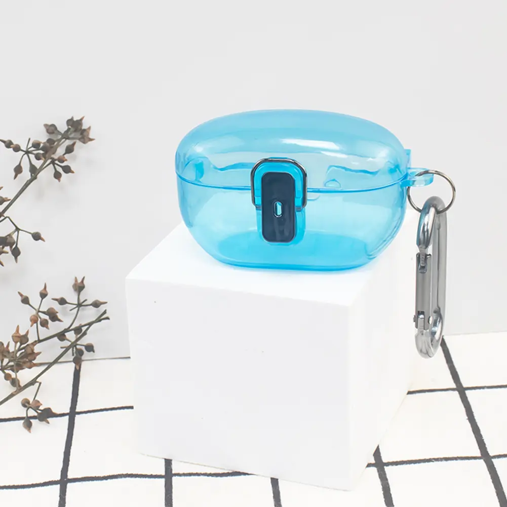 Secure Lock Clear Case Anti-drop Protective Cover Skin with Carabiner for Sony WF-1000XM5 (2023) Wireless Earbuds