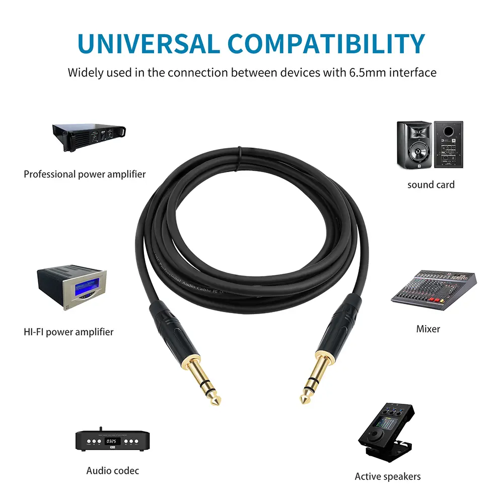 1/4 Inch TRS Cable 1M 2M 3M 5M 10M 6.35mm Stereo Jack Balanced Audio Path Cord Interconnect Cable for Electric Guitar Bass Etc