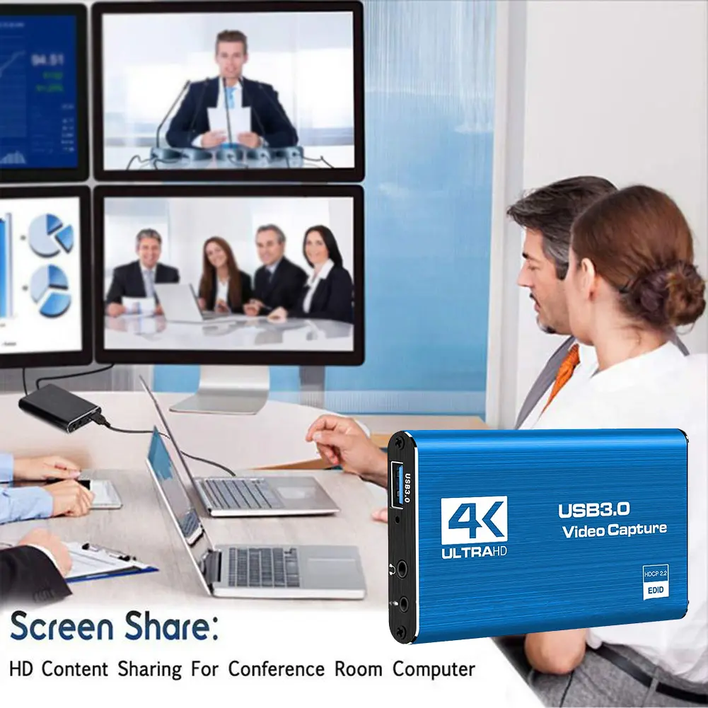4K HDMI-Compatible USB 3.0 Video Recorder Grabber 1080P 60FPS Audio Video Capture Card 60Hz for OBS Capturing Game Card Live