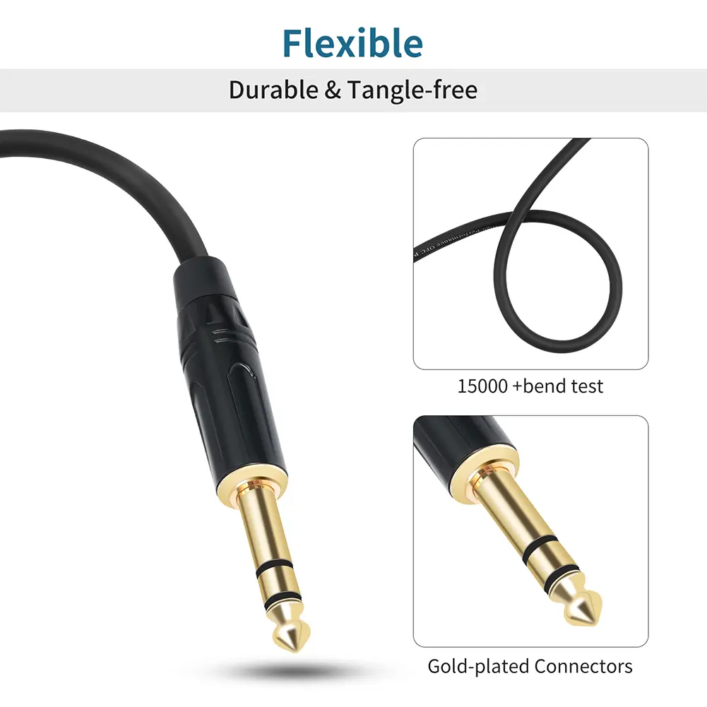 1/4 Inch TRS Cable 1M 2M 3M 5M 10M 6.35mm Stereo Jack Balanced Audio Path Cord Interconnect Cable for Electric Guitar Bass Etc