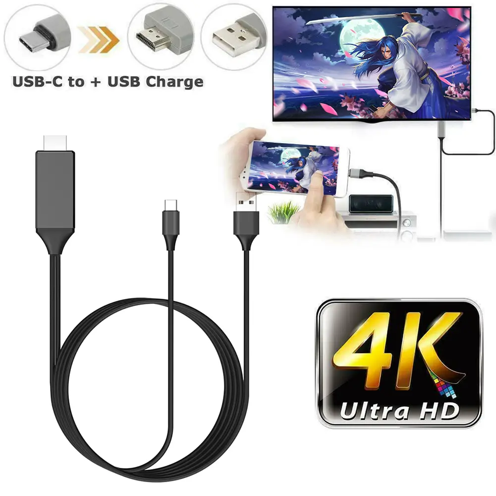 L9 USB C to HDMI-Compatible Mirroring Charging Cord for Android Phone to TV 1.8m