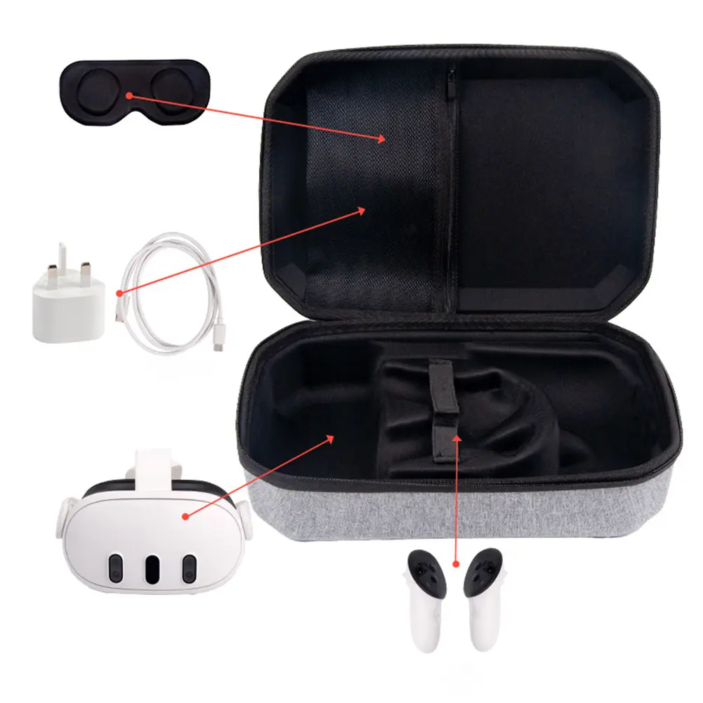 Carrying Case with Lens Cover Waterproof Protective Bag Shockproof Mesh Pocket for Meta Quest 3 VR Headset Game Controller