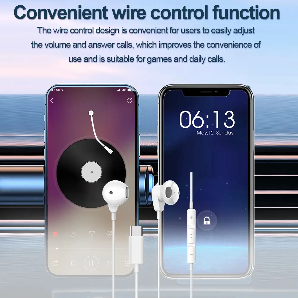 Type C Earbuds Noise Cancelling Type C Earphones In-Ear with Microphone Volume Control for iPhone 16/15 Pro Samsung Galaxy