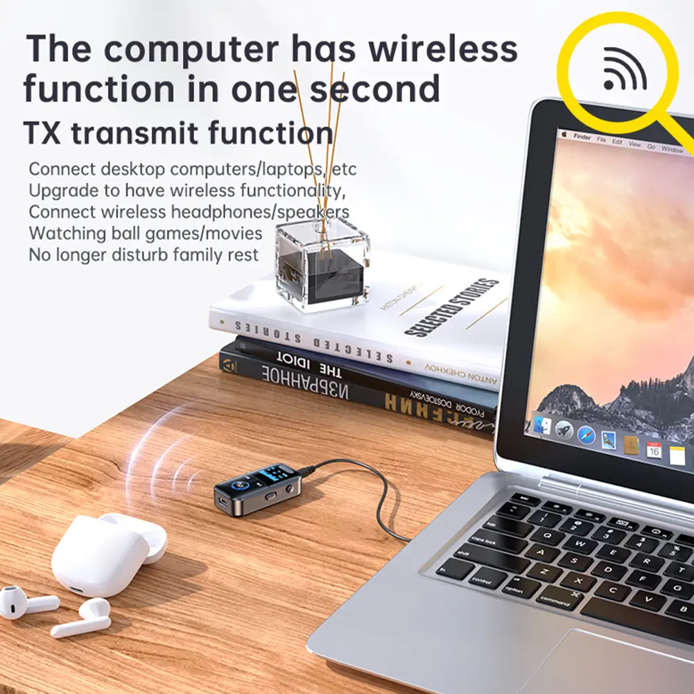 BT 5.4 Receiver Transmitter Wireless Audio 3.5mm Jack Aux Adapter with LED Display Wireless Transmitter Adapter Support TF Card