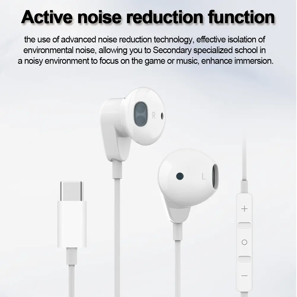 Type C Earbuds Noise Cancelling Type C Earphones In-Ear with Microphone Volume Control for iPhone 16/15 Pro Samsung Galaxy