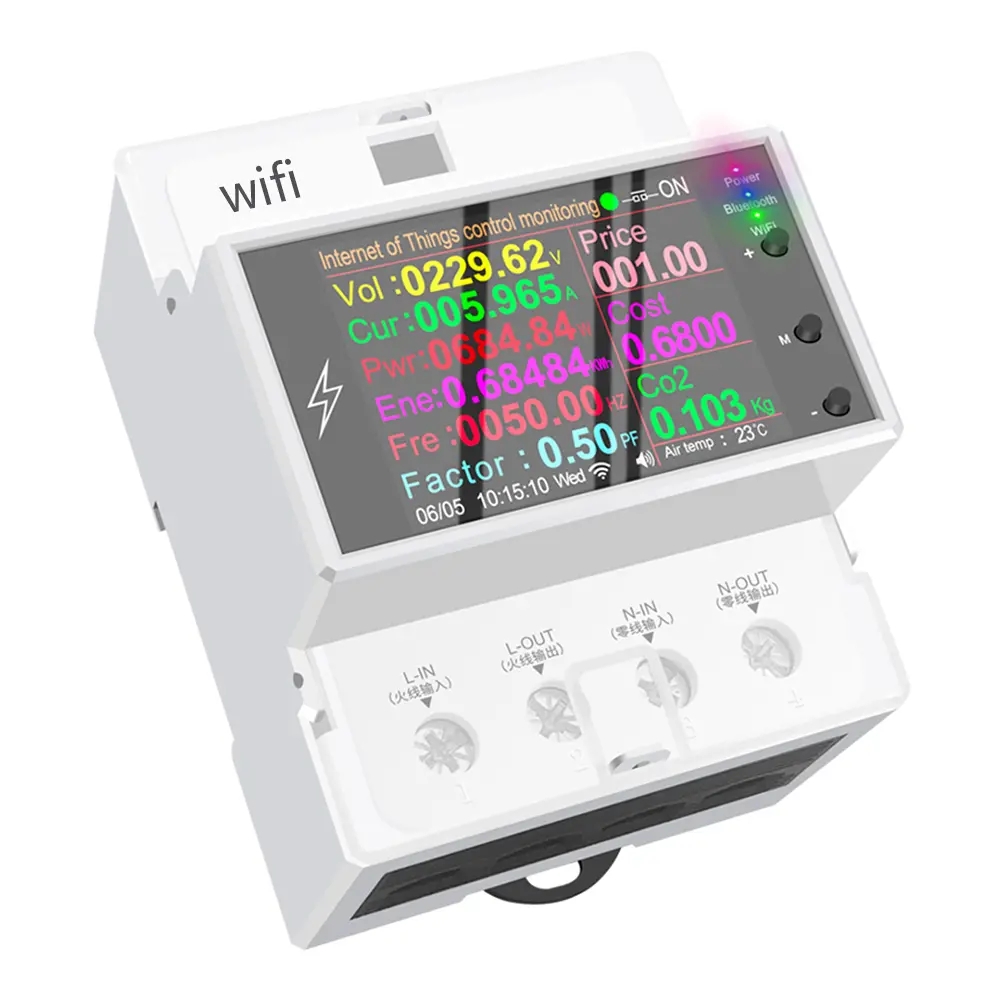 AT4PW Electricity Power Monitor Remote Control WiFi Digital Power Energy Din Rail Monitor Share Management Easy Installation