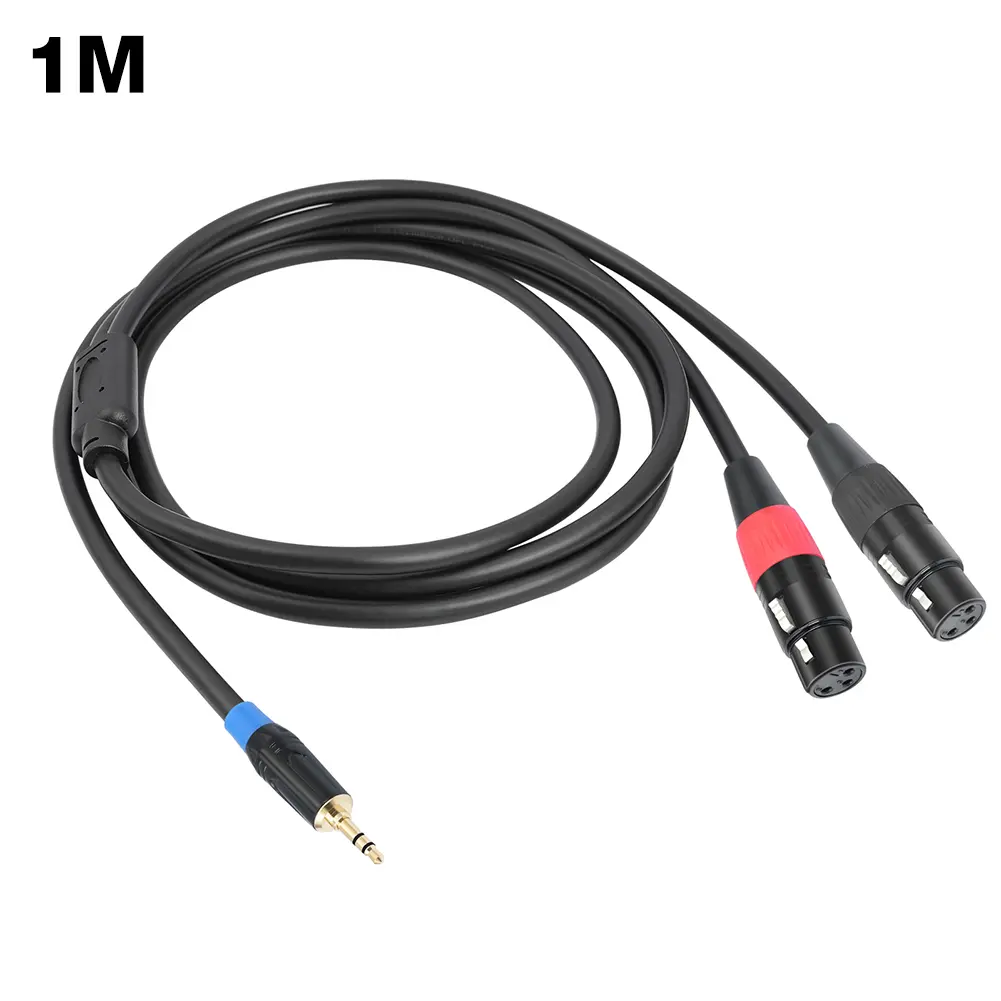 1/2/3M 3.5mm 1/8inch Jack To 2 XLR 3Pin Cable Adapter Gold-Plated Plug 1/8 Inch Mini Jack To 2 XLR Y Splitter Adapter