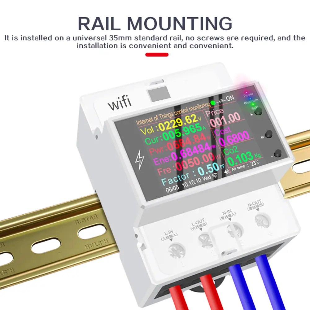 AT4PW Electricity Power Monitor Remote Control WiFi Digital Power Energy Din Rail Monitor Share Management Easy Installation