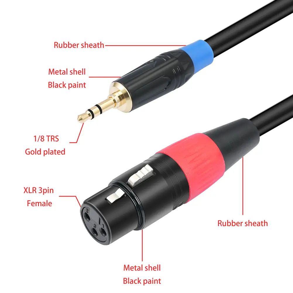 1/2/3M 3.5mm 1/8inch Jack To 2 XLR 3Pin Cable Adapter Gold-Plated Plug 1/8 Inch Mini Jack To 2 XLR Y Splitter Adapter
