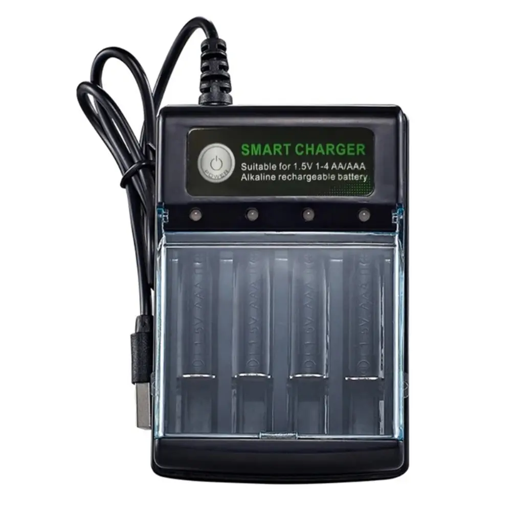 4-Slot Battery Charger with USB Cable Smart Universal Charger Intelligent Battery Charger Fast Charger for 1.5V AA/AAA Batteries