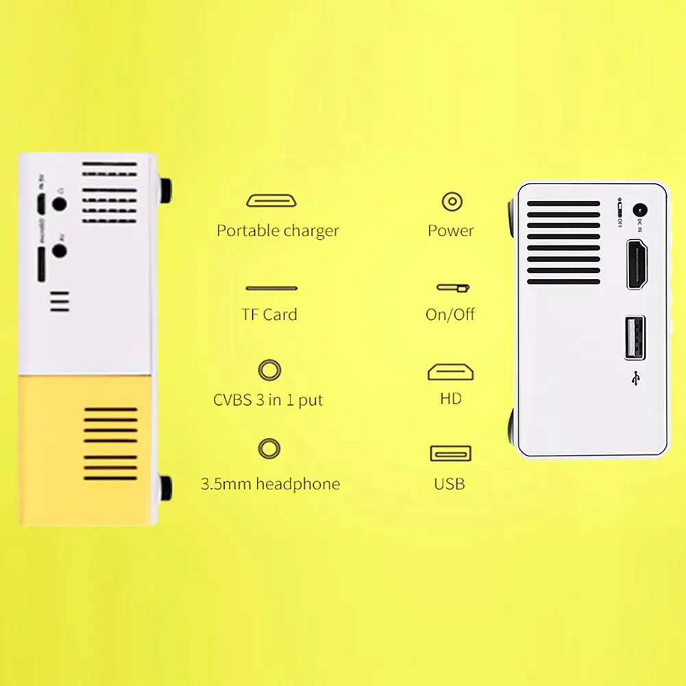 HD 1080P Mini LED Projector HDMI-compatible USB/AV/TF Slots LED Micro Projector W/ Remote Controller Portable Pocket Projector