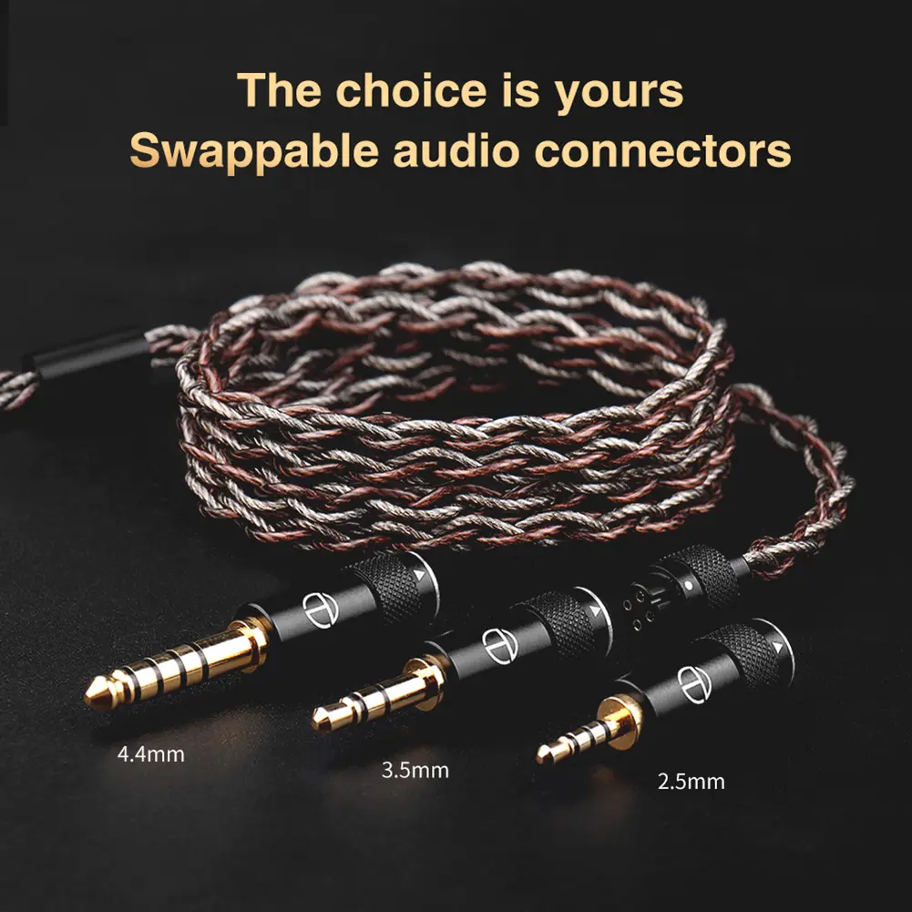 Red Chain Earphones Cable with Swappable Connector 2.5/3.5/4.4mm Silver-Plated Copper OFC Copper Replacement for TRN MT1 MAX TA4