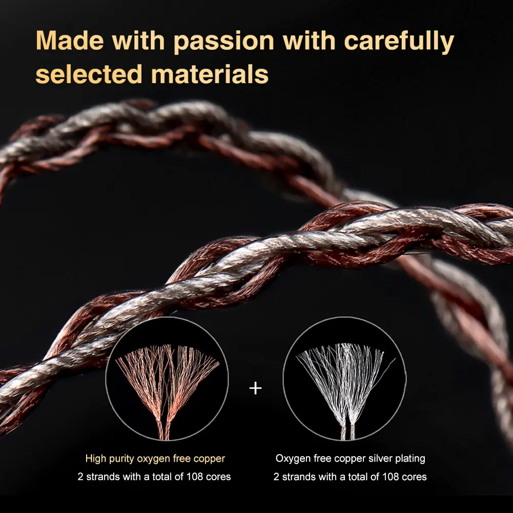 Red Chain Earphones Cable with Swappable Connector 2.5/3.5/4.4mm Silver-Plated Copper OFC Copper Replacement for TRN MT1 MAX TA4