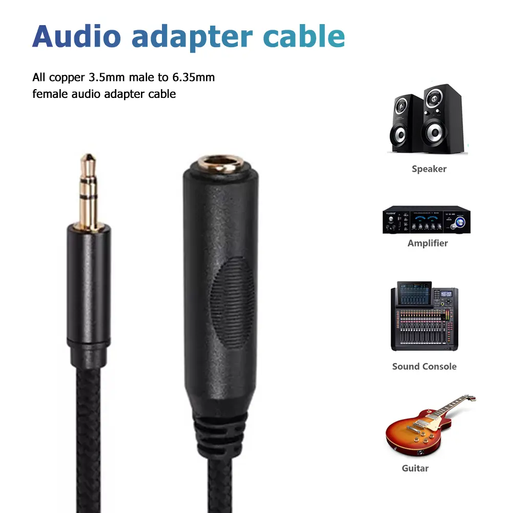 TRS 3.5mm 1/8 Male to 6.35mm 1/4 Female Adapter Cable Adapters Splitter Audio Cables for Headphones Phone PC