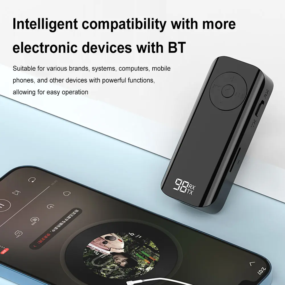 Bluetooth-compatible 5.3 Receiver Wireless 3.5mm AUX Adapter with LED Battery Display for Headphones/Laptop/Radio/Speakers
