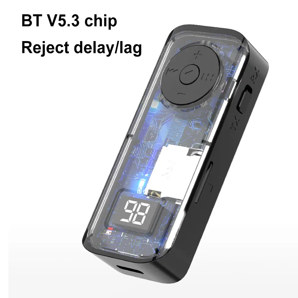 Bluetooth-compatible 5.3 Receiver Wireless 3.5mm AUX Adapter with LED Battery Display for Headphones/Laptop/Radio/Speakers