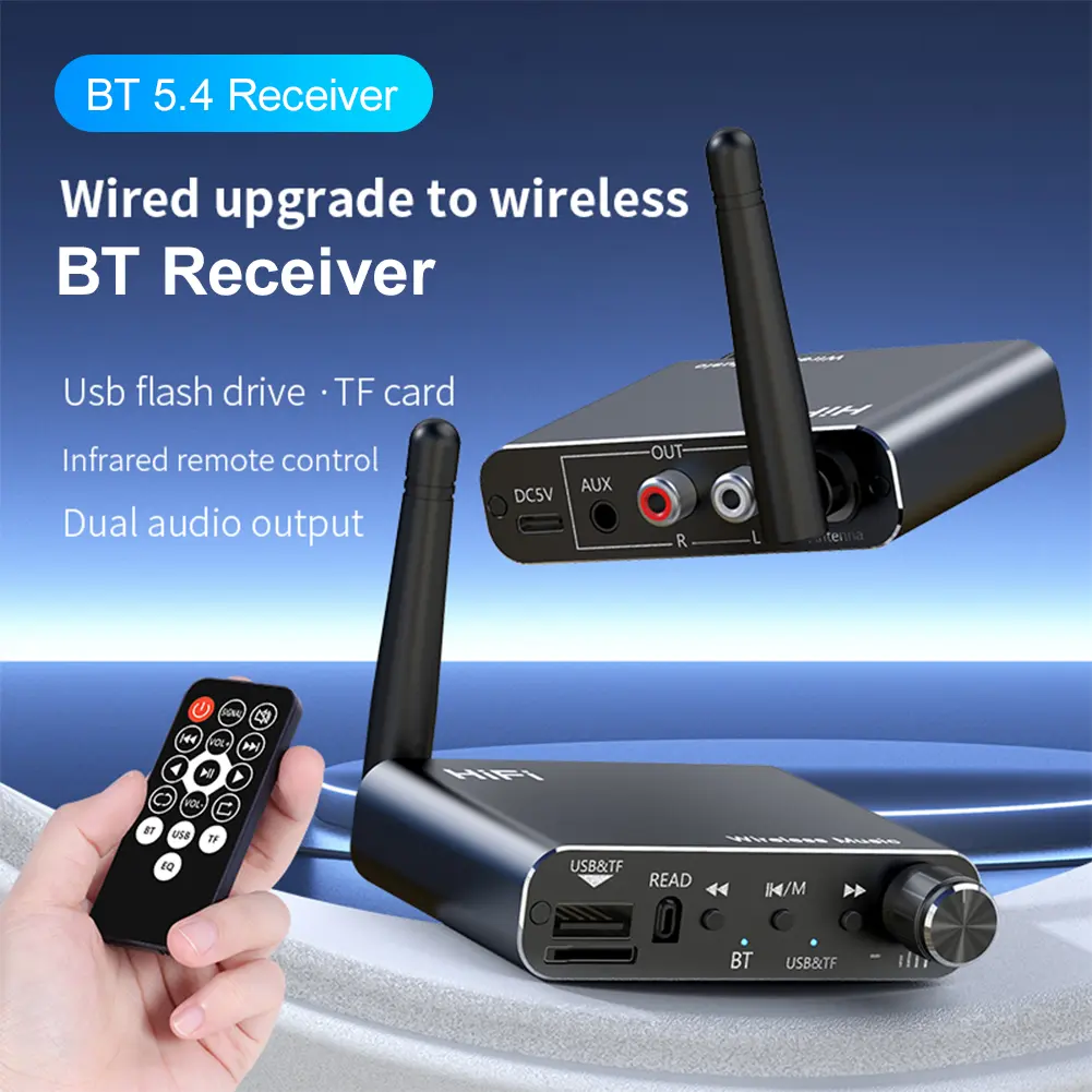 BT 5.4 Wireless Stereo Music Adapter Support U-Disk Playback TF Card Wireless Audio Adapter Music Receiver for Car/Home Stereo