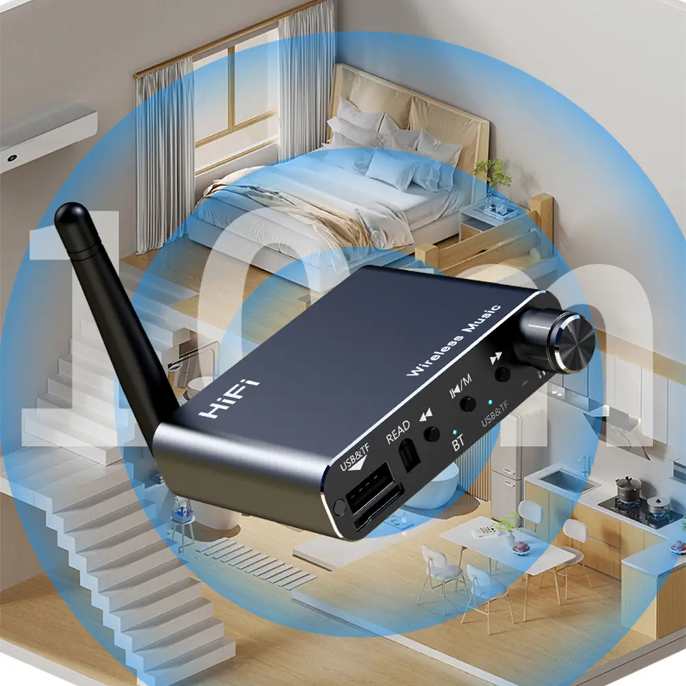 BT 5.4 Wireless Stereo Music Adapter Support U-Disk Playback TF Card Wireless Audio Adapter Music Receiver for Car/Home Stereo