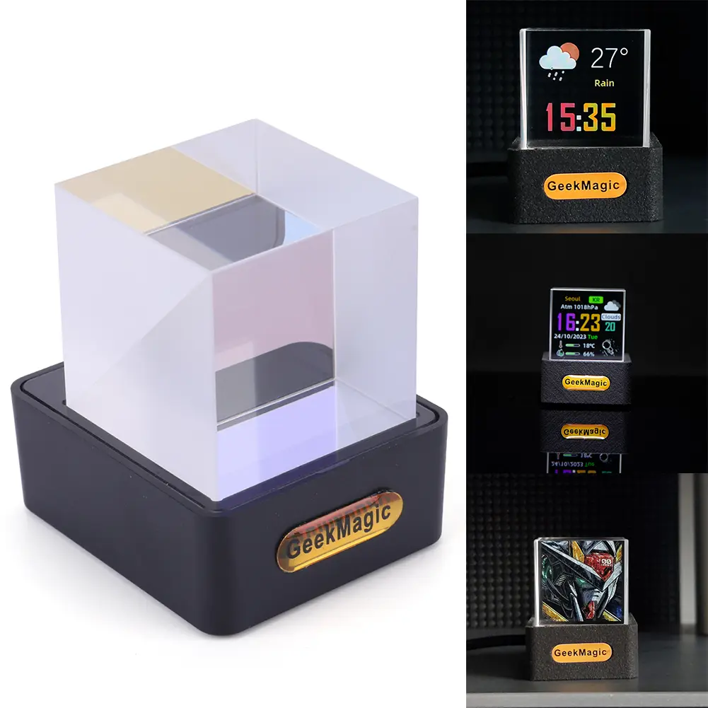 Crystal Cube Photo Display Holographic Desktop Mini Smart WIFI Weather Station Clock with GIF Animations for Desktop Decor