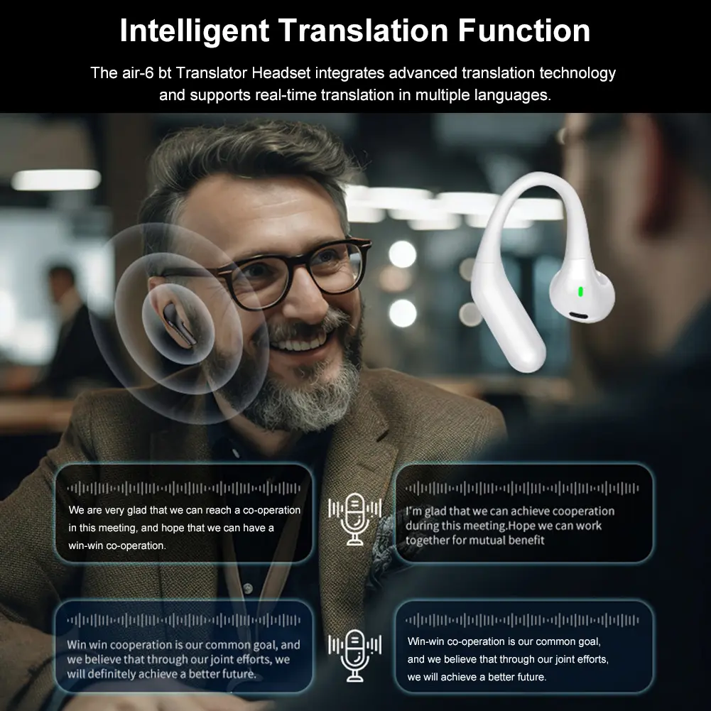 Real Time Translator Earbuds Bluetooth-Compatible 5.3 Two-Way Translator Earbuds Translator Headset for Sports Business Travel