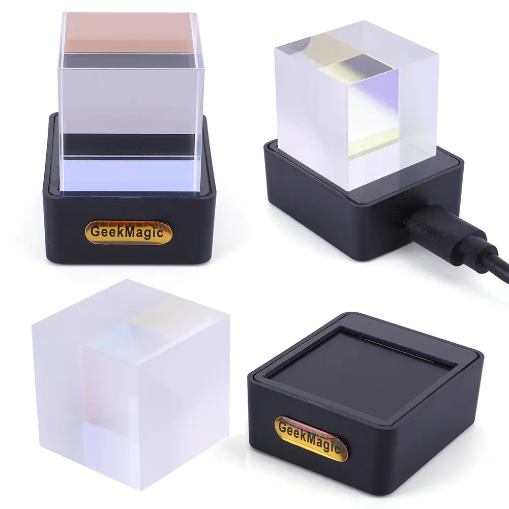 Crystal Cube Photo Display Holographic Desktop Mini Smart WIFI Weather Station Clock with GIF Animations for Desktop Decor