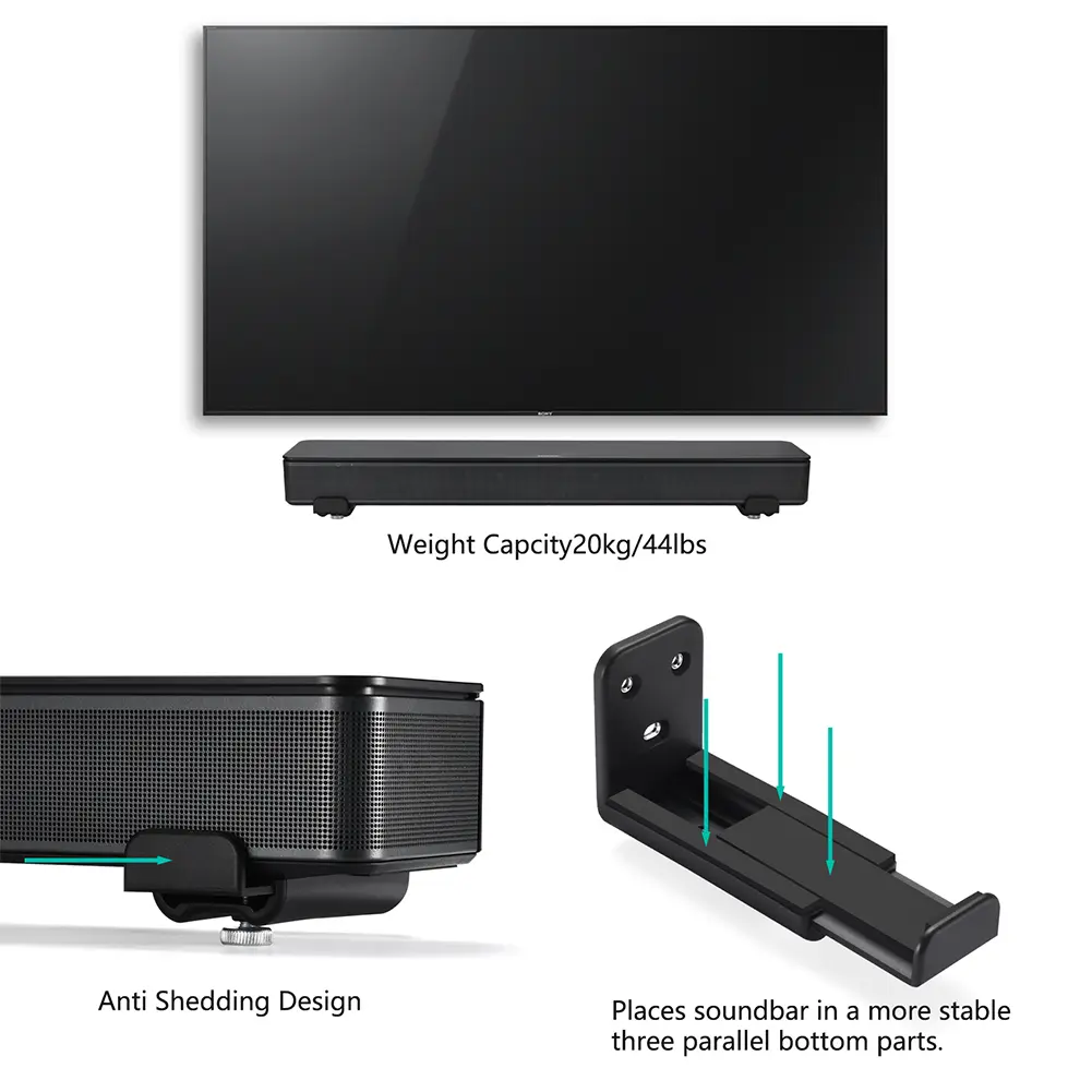 Soundbar Wall Mount Bracket Universal Sound Bar Mounting Bracket Anti-Drop Drywall Sound Bar Wall Bracket for Most Soundbars