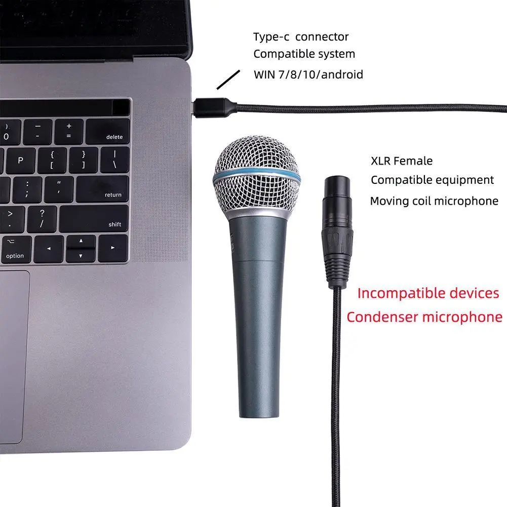Microphone Audio Cable Type-c Male to XLR 3 Pin Female Microphone Audio Cable Plug and Play Mic Accessories