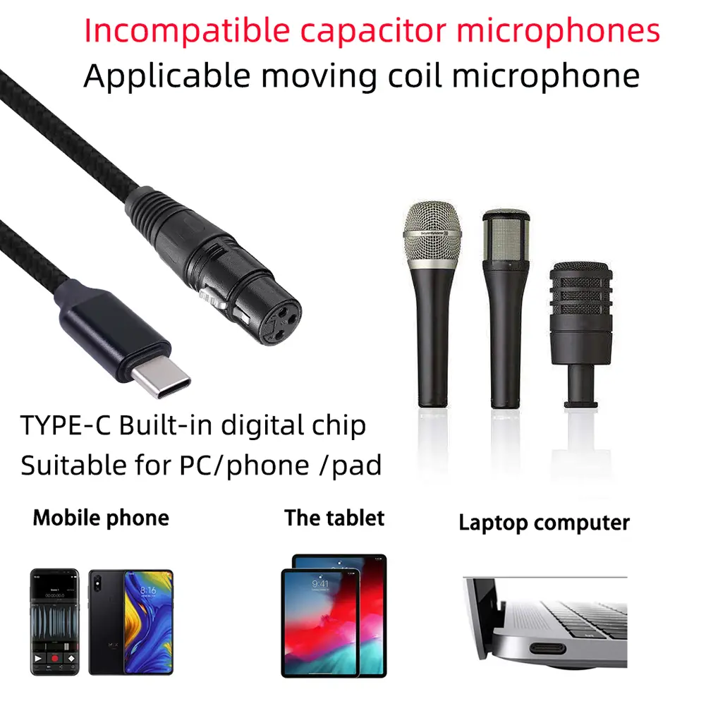 Microphone Audio Cable Type-c Male to XLR 3 Pin Female Microphone Audio Cable Plug and Play Mic Accessories