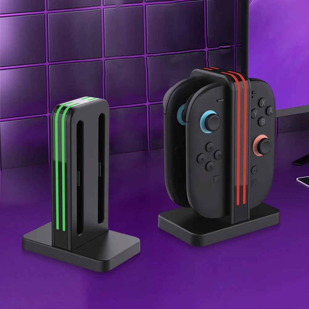 4 In 1 Game Controller Charger LED Indicator Magnetic Charging Dock Colored Light Handle Charging Base for NS2