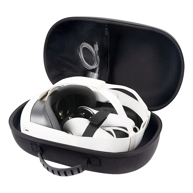 Hard Carry Bag with Lens Cover Shockproof Hardshell Case Anti-Scratch Mesh Pocket Bag for Meta Quest 3 VR Headset Accessories