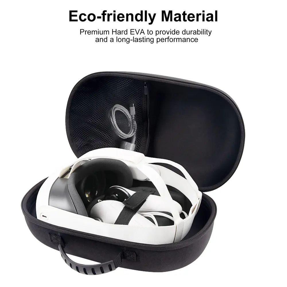 Hard Carry Bag with Lens Cover Shockproof Hardshell Case Anti-Scratch Mesh Pocket Bag for Meta Quest 3 VR Headset Accessories