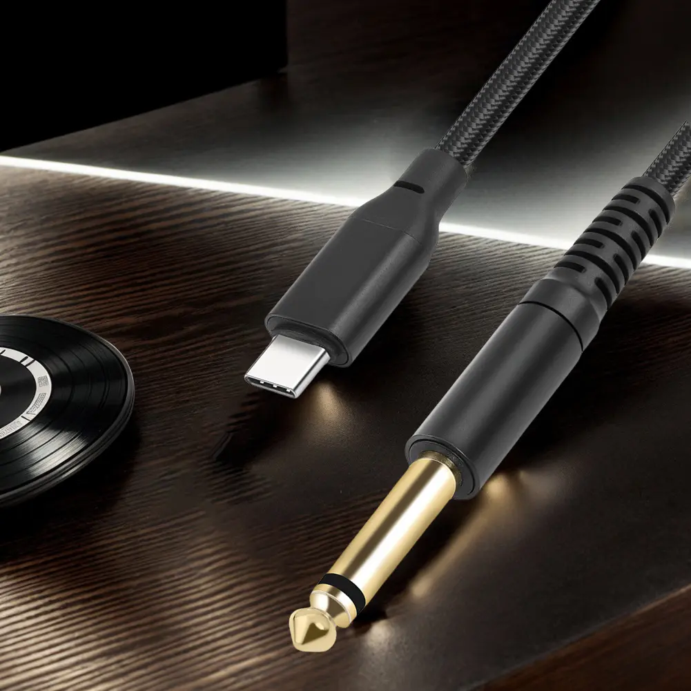 1/2/3M USB C To 6.35mm 1/4 TS Audio Stereo Cable Type C To 6.35mm Aux Jack Cord 6.35mm Mono To USB Type-C Recording Cord Adapter