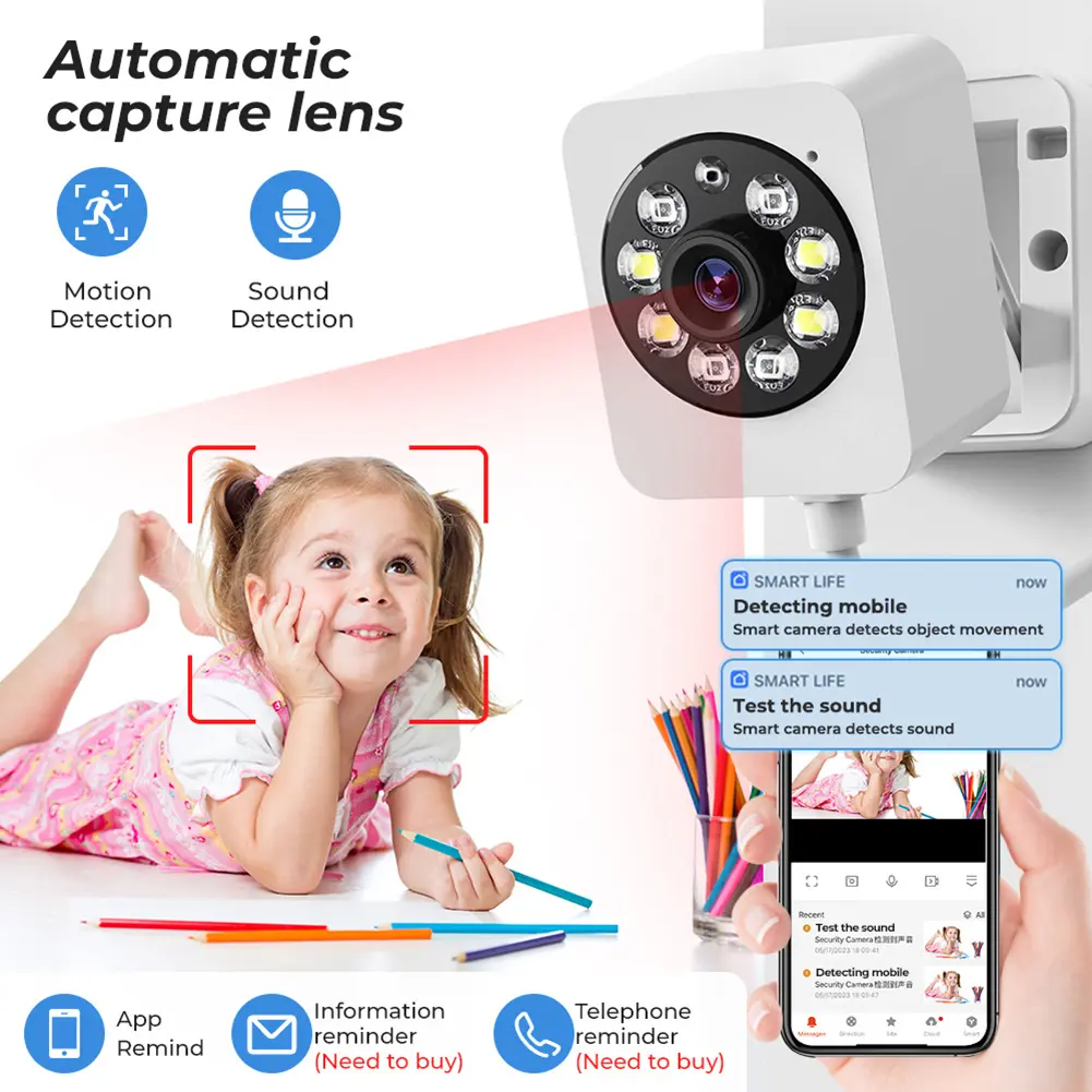 Tuya CCTV Surveillance Camera Color Night Vision 2.4G Wifi Monitoring Camera As Night Light Support 128GB TF Card Audio Intercom
